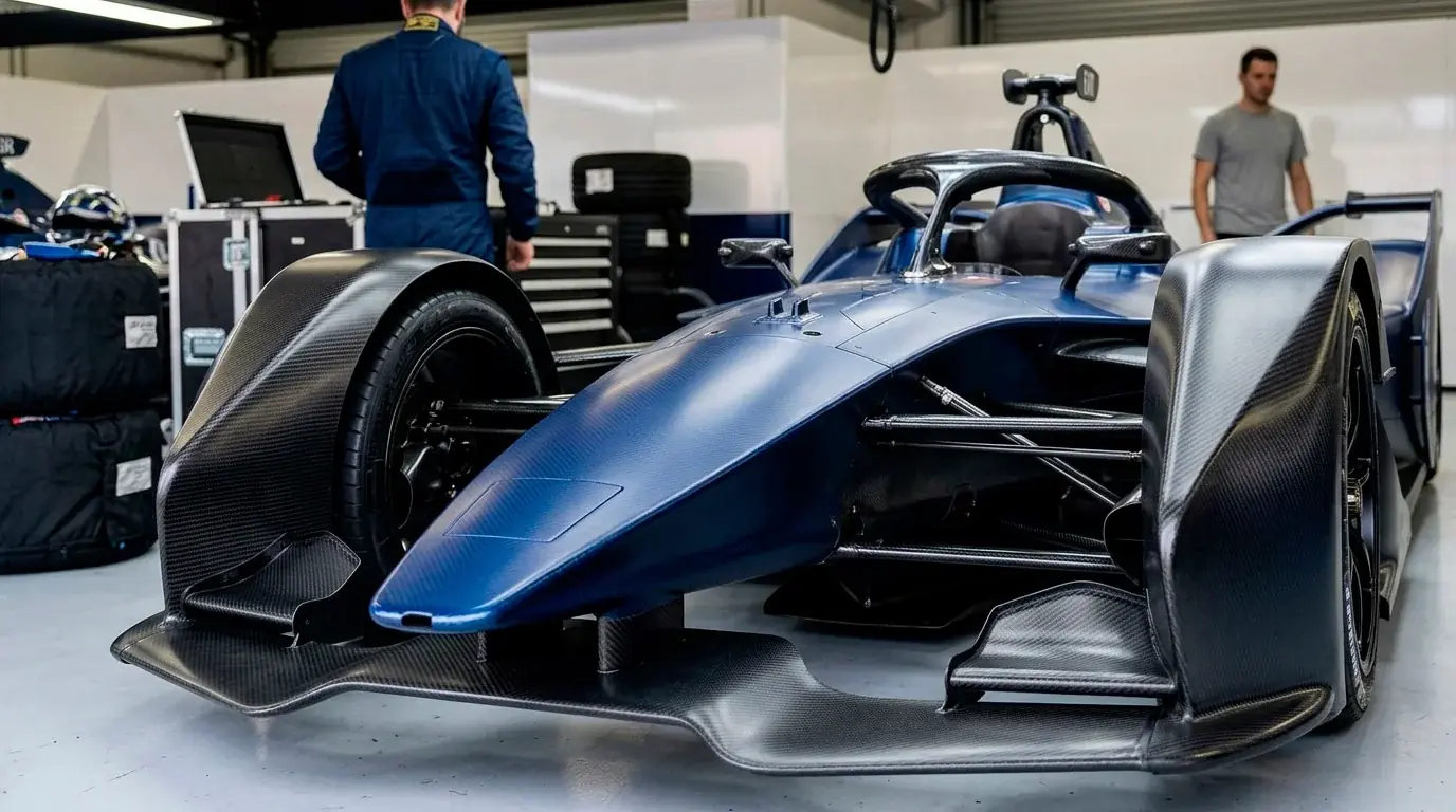 Детайл на предното крило на електрически болид от Formula E