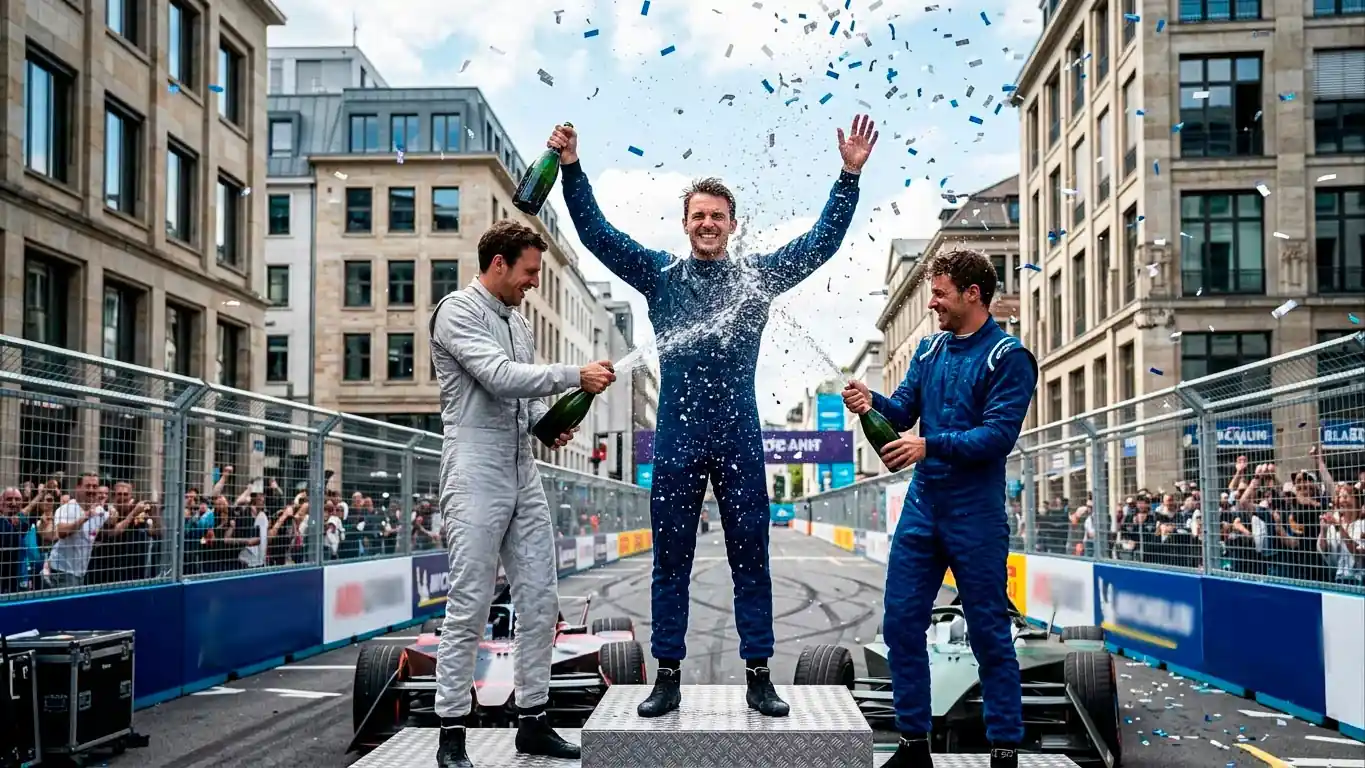 Празненство на подиума след състезание от Formula E