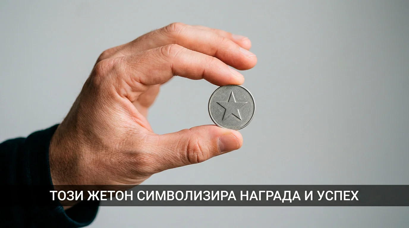 Символичен жетон със знак за залог в ръката на човек
