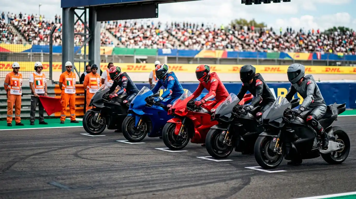 Мотоциклети на MotoGP на стартовата решетка преди спринт